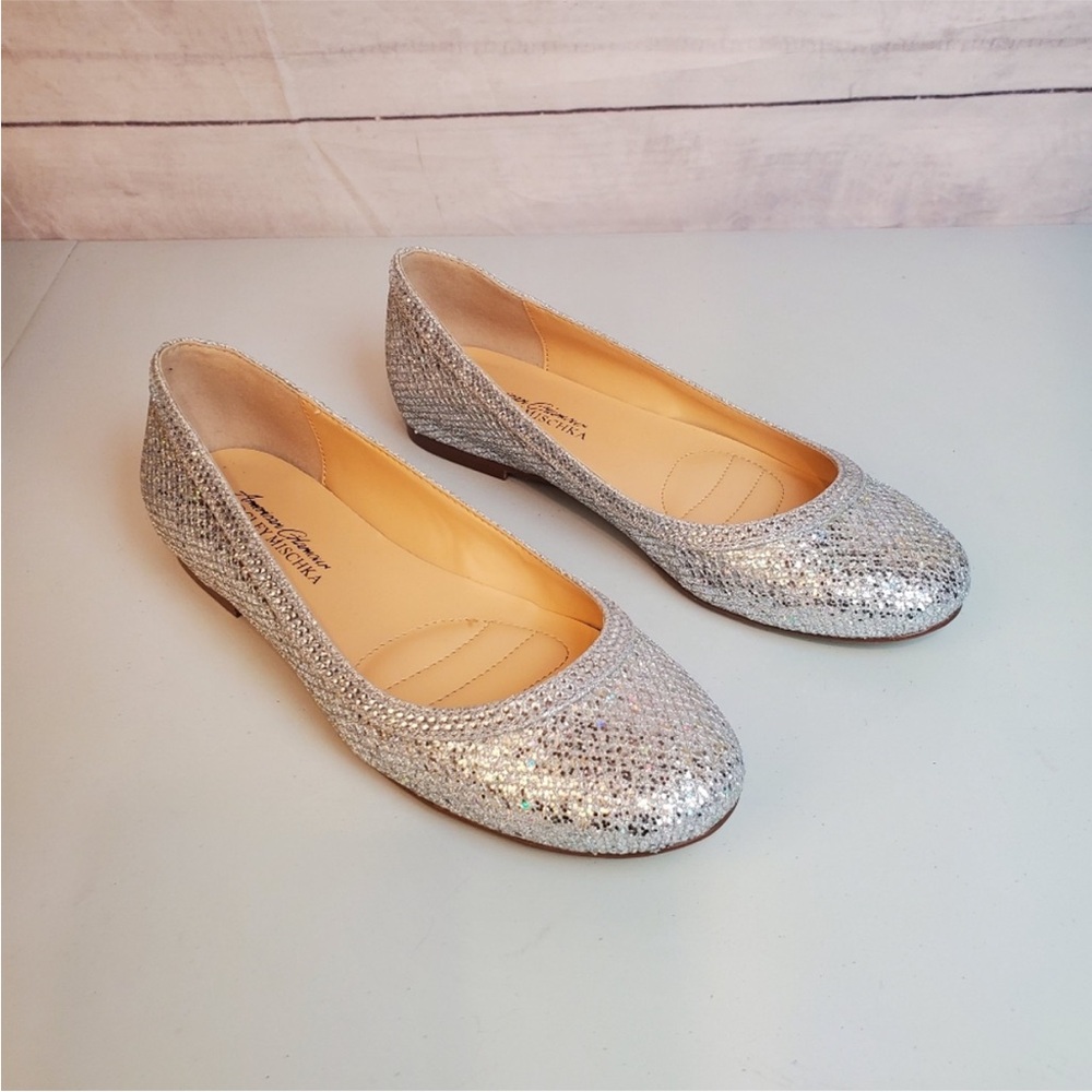 Badgley Mischka Sparkling Silver flats